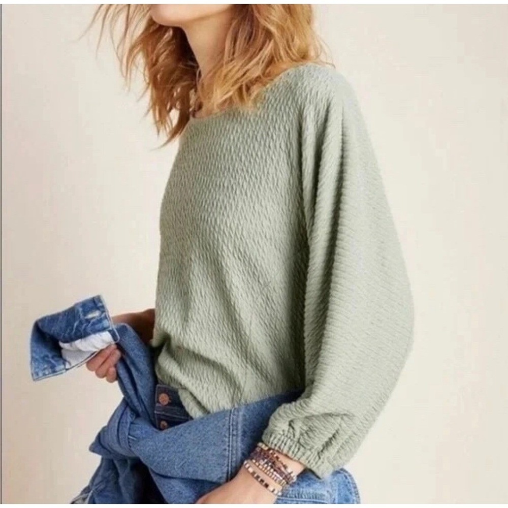 Anthropologie Womens Arya Top Size XS Sage Oversized Neutral Boho Earth Tone